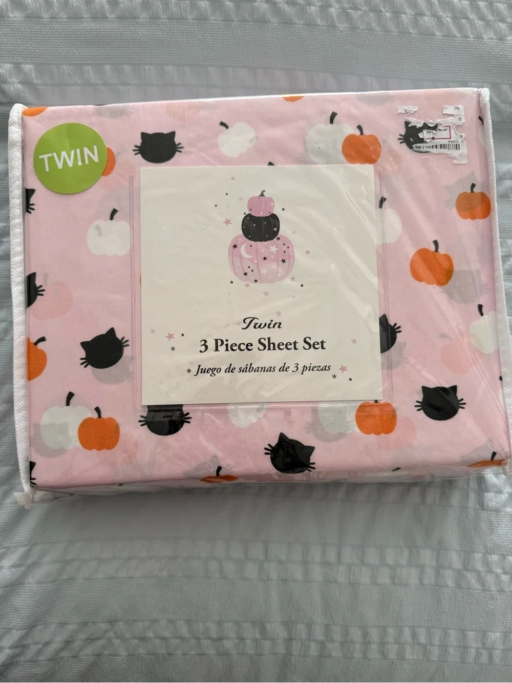 Twin 3-Piece Sheet Set - Pink Pumpkin & Black Cat Print